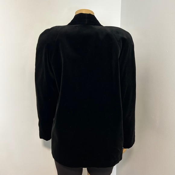 COLLECTIONS Black Velvet Shawl Collar Open Front Jacket Size L Made in Canada - Picture 2 of 8